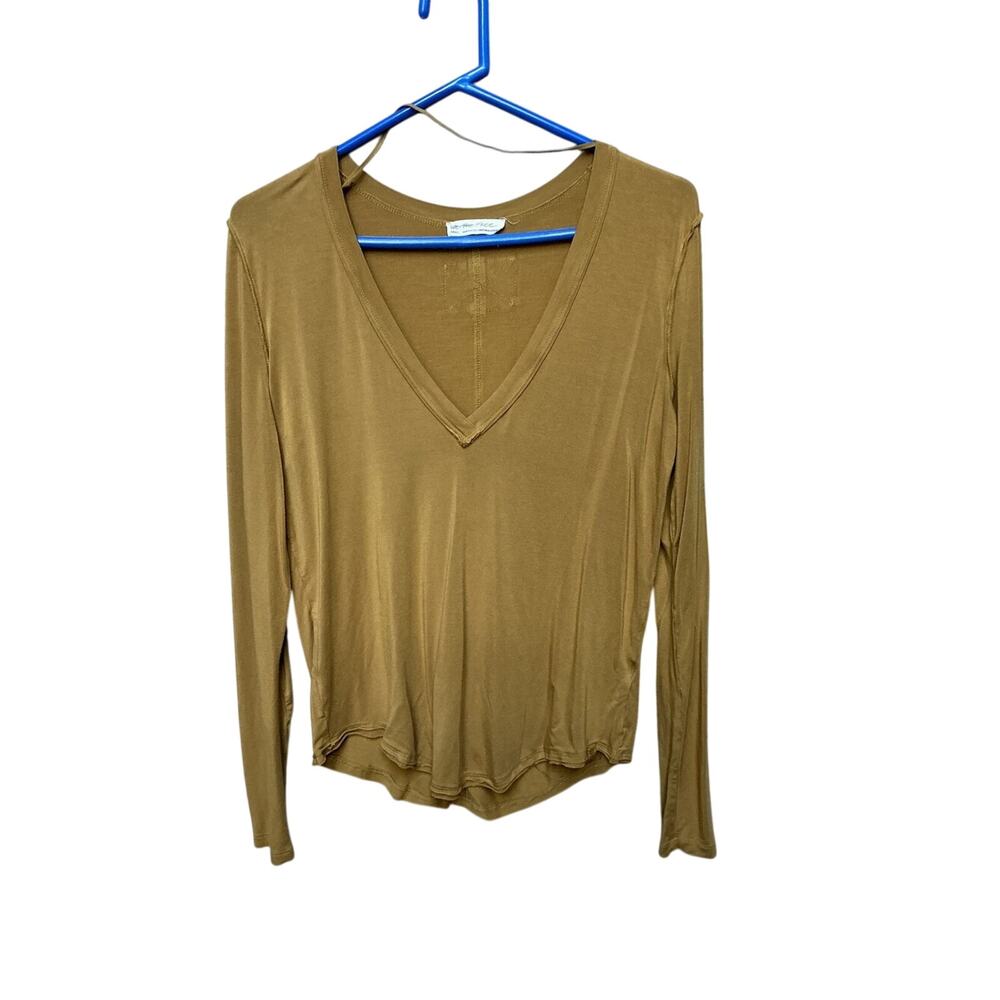 We The Free Small Long Sleeve Top Mustard V Neck Lightweight